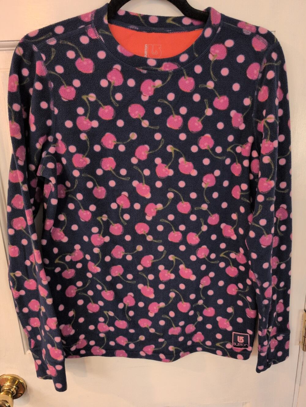 Burton Blue Fleece Underlayer Pink Polka Dots and Cherries Youth Large